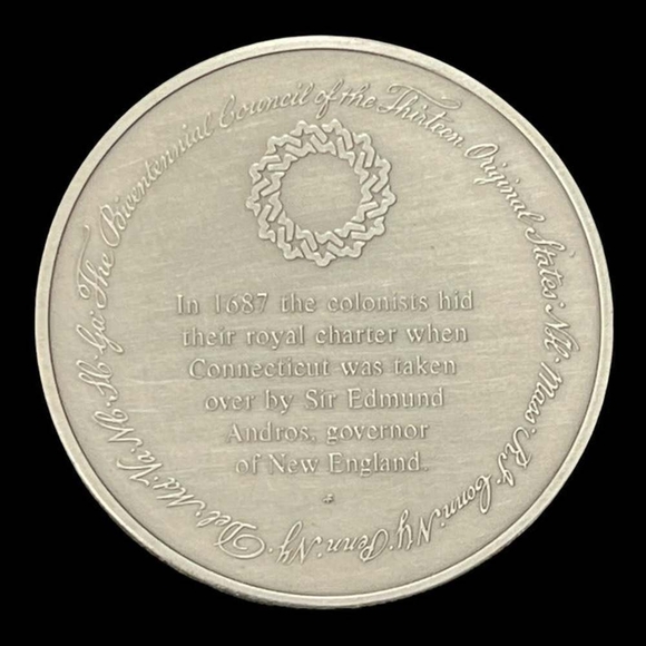 Vintage Medal History of Colonial America Pewter Coin Hiding Royal Charter - Picture 2 of 3